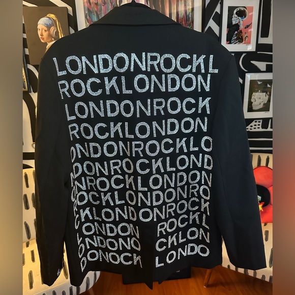 LONDON ROCK HAND PRESSED RHINESTONE OVERSIZED BOYFRIEND BLAZER SZ S/4 - Picture 7 of 11